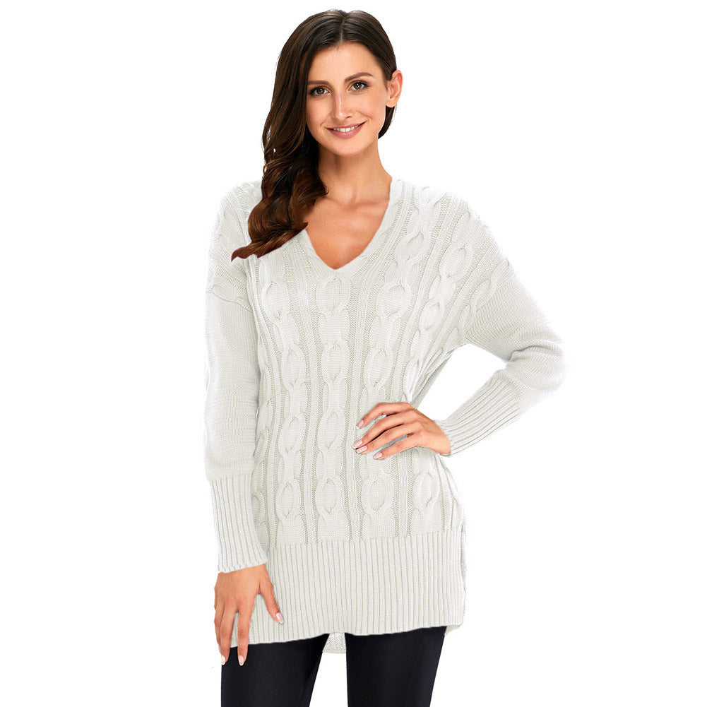 V Neck Long Sleeved Pullover Sweater