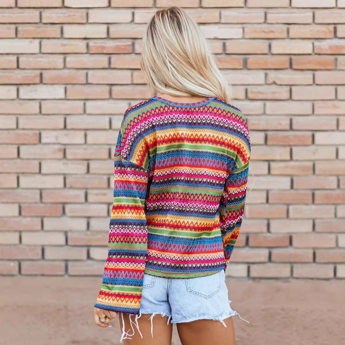 Color Striped Long-sleeved Top Women