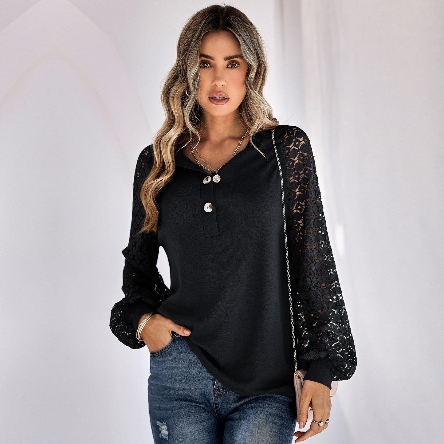 Casual Lace Button Top