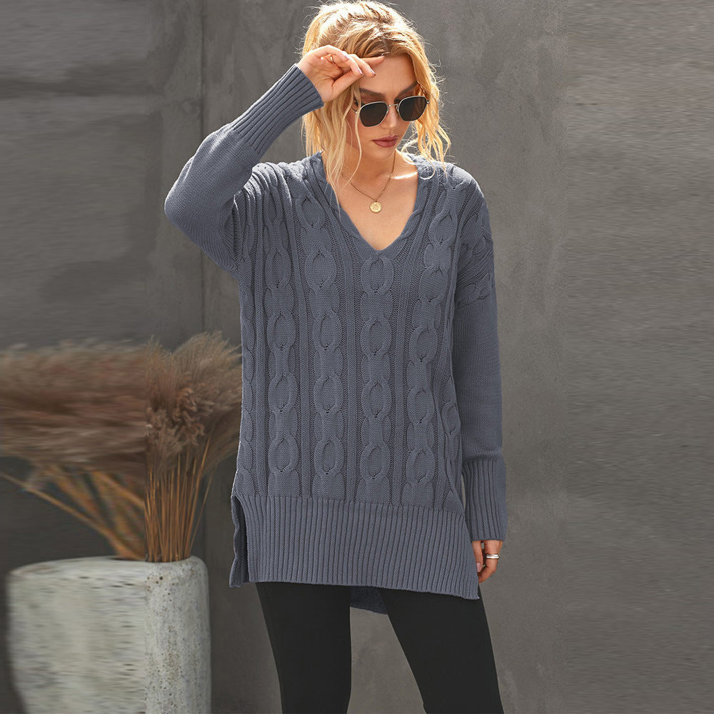 V Neck Long Sleeved Pullover Sweater