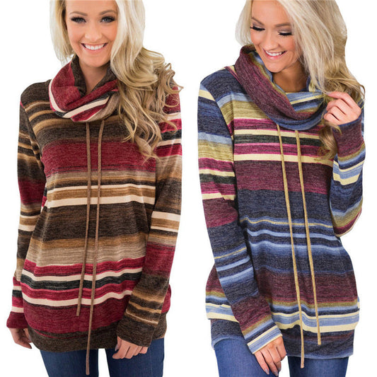 Multi-color Striped Hooded Sweatshirt