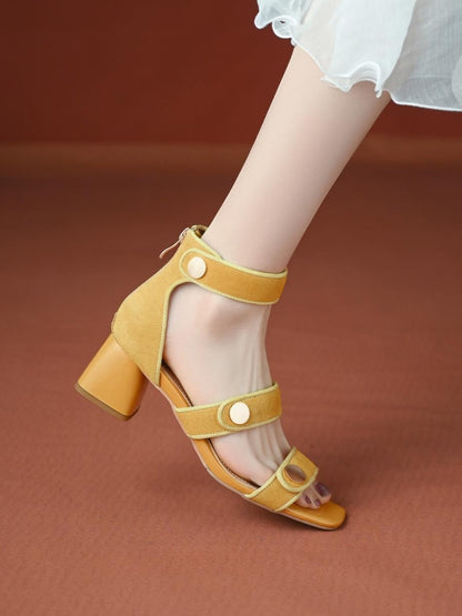 Retro Frosted Buckle Leather Square High Heel