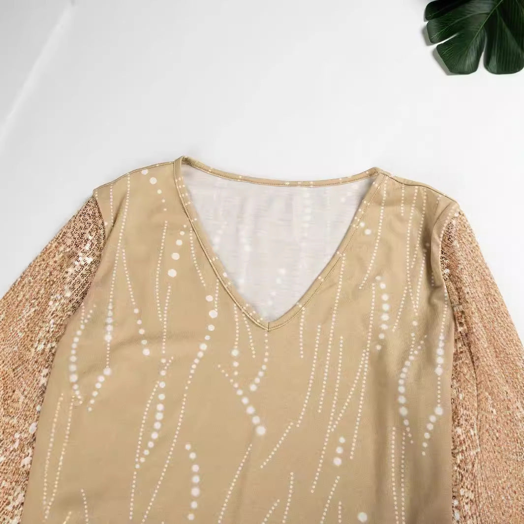 Milk Silk V-neck Sequins Pullover Top