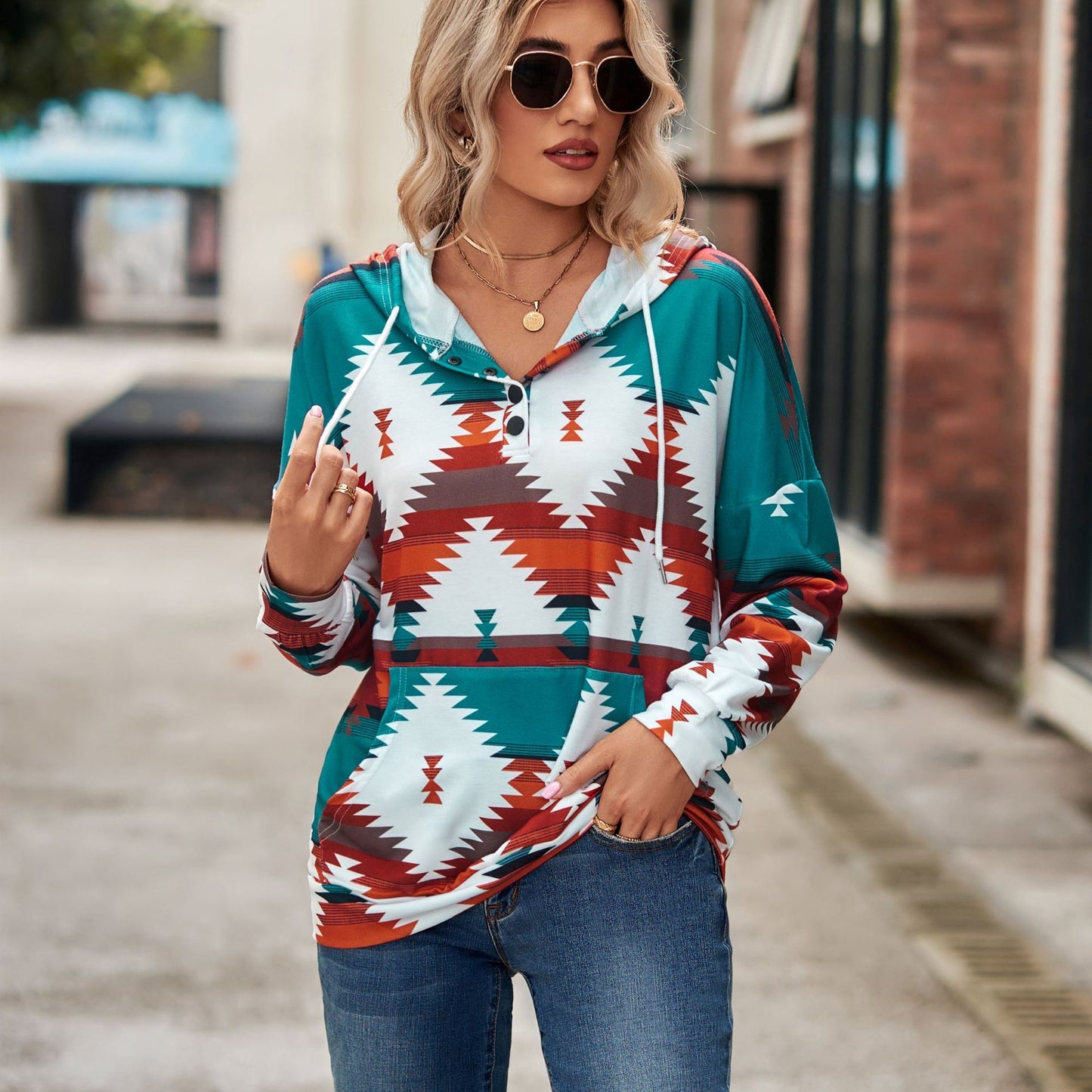 Geometric Pattern Long Sleeve  Sweatshirt