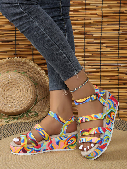 Colorful Peep Toe Buckle Sandals