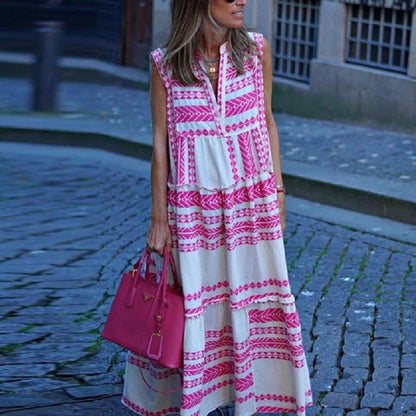 Geometric Printed Sleeveless Maxi Dress