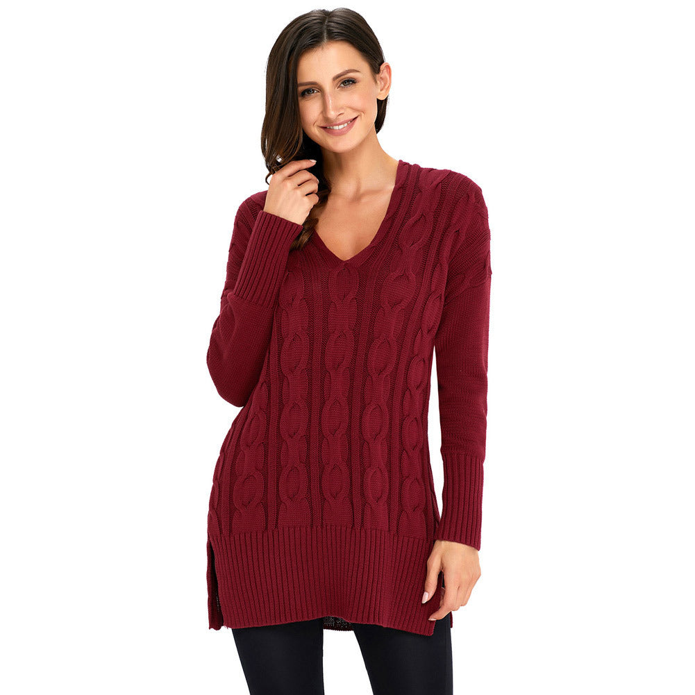 V Neck Long Sleeved Pullover Sweater