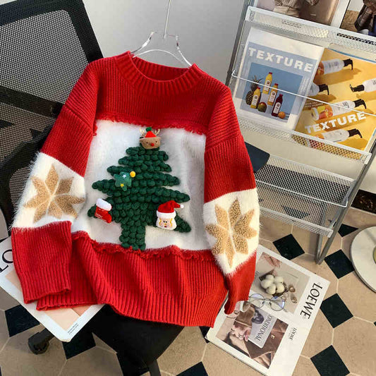 Pullover Loose Red Christmas Style Theme Sweater