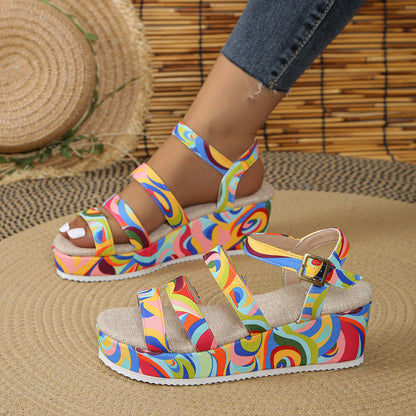 Colorful Peep Toe Buckle Sandals