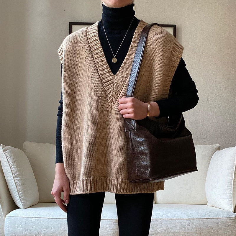 V Neck Knitted Vest Sweater