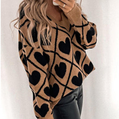 V-neck Pullover Love Knit Sweater