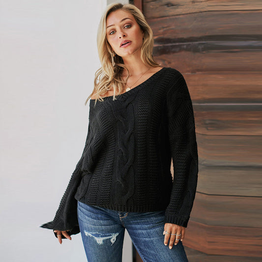 V-neck Long-sleeved Loose Pullover