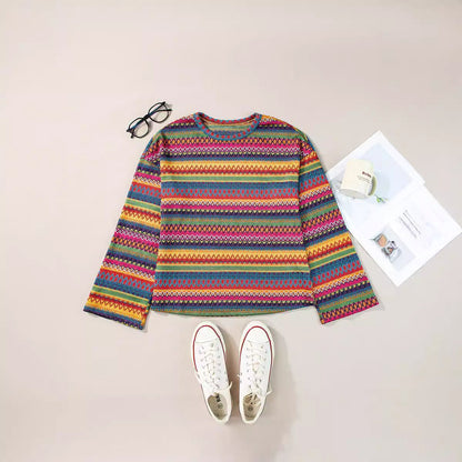 Color Striped Long-sleeved Top Women