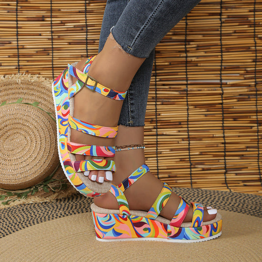 Colorful Peep Toe Buckle Sandals